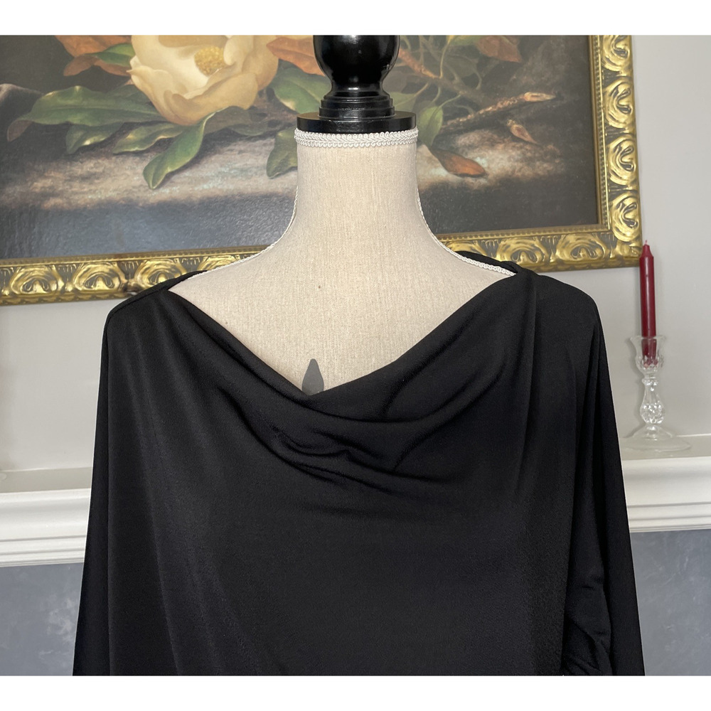 White Birch Black Rucked Draped Cowl Neck Dress Large - Picture 2 of 10
